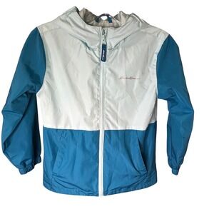 Eddie Bauer Kids XS 5/6 Blue Colorblock Hooded Windbreaker Full Zip Jacket